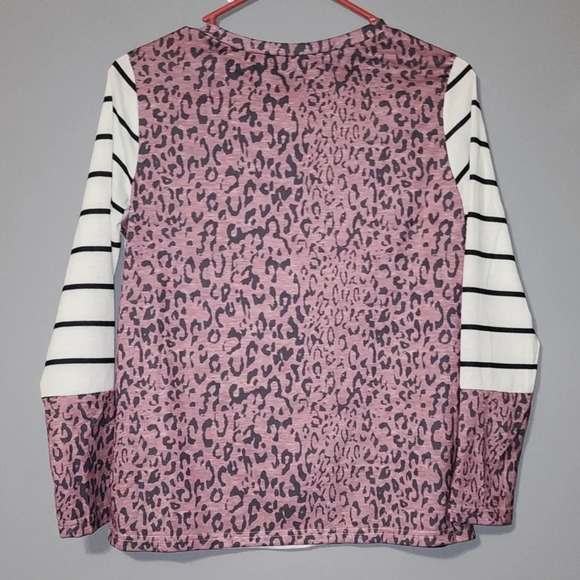 Small Striped & Pink Cheetah Print Blouse - Picture 2 of 6